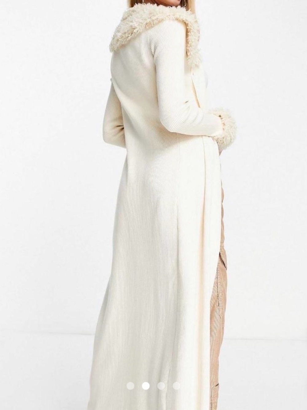 Bershka Cream Teddy-Trim Long Cardigan NWT - Picture 4 of 9